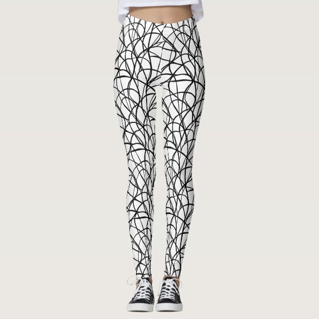 Black and White Contemporary Line Art  Leggings (Front)
