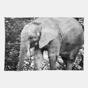 Black and White Contrast Photo of Elephant Tea Towel
