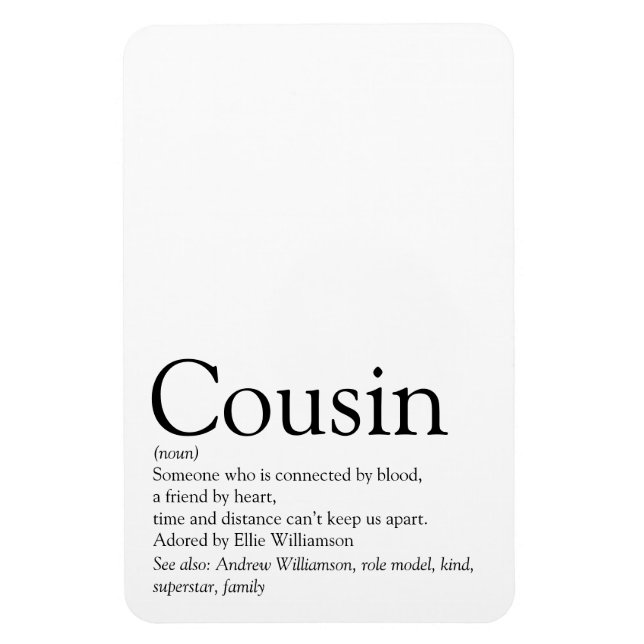 Black and White Cool Modern Cousin Definition Magnet (Vertical)