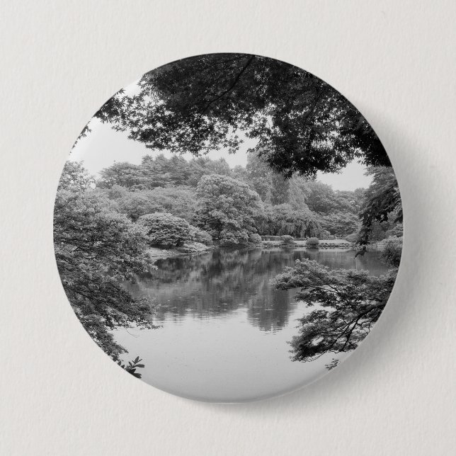 Black and white, cool, unique nature and lake 7.5 cm round badge (Front)