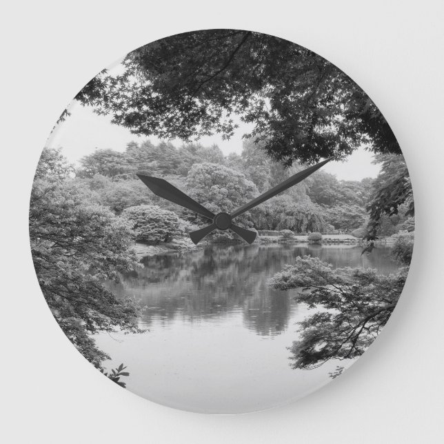 Black and white, cool, unique nature and lake large clock (Front)