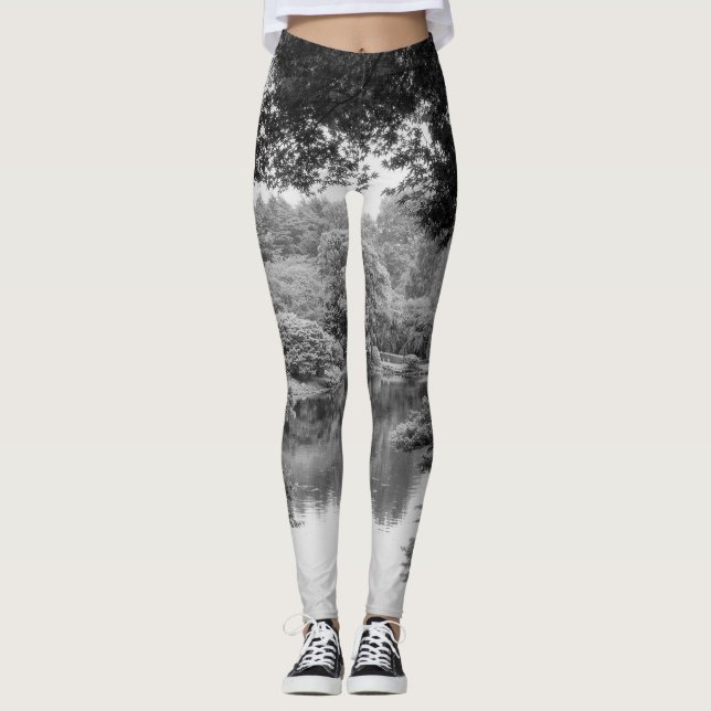Black and white, cool, unique nature and lake leggings (Front)