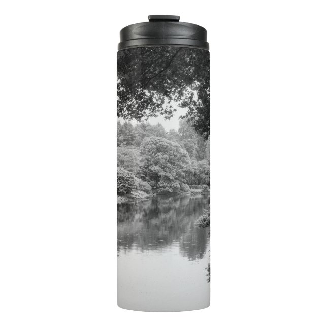 Black and white, cool, unique nature and lake thermal tumbler (Front)