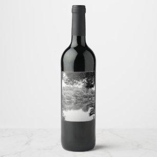 Black and white, cool, unique nature and lake wine label