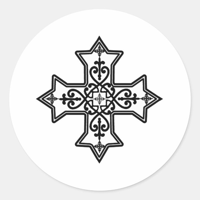 Black and White Coptic Cross Classic Round Sticker (Front)