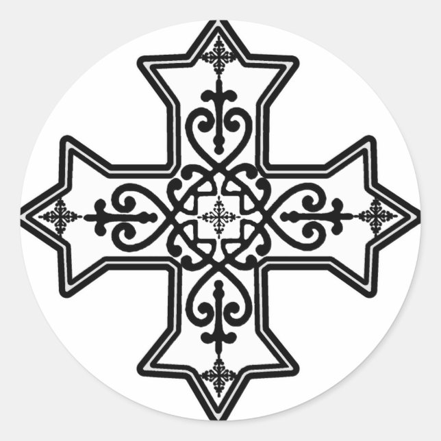 Black and White Coptic Cross Classic Round Sticker (Front)
