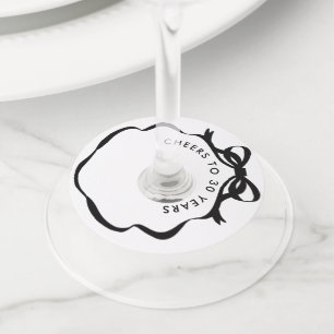 Black and White Coquette Bow Anniversary Wine Glass Tag