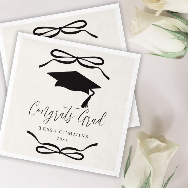 Black and White Coquette Bow Girl Graduation Party Napkin (Creator Uploaded)