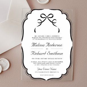Black and White Coquette Bow Wedding Acrylic Invitations
