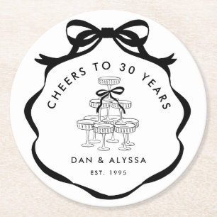 Black and White Coquette Champagne Tower Round Paper Coaster