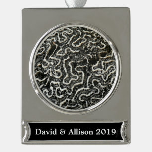 Black and White Coral II Abstract Nature Photo Silver Plated Banner Ornament
