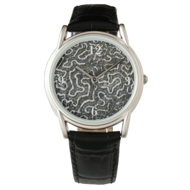 Black and White Coral II Abstract Nature Photo Watch (Front)