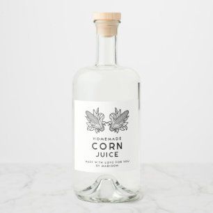 Black and white corn juice with two cobs liquor bottle label
