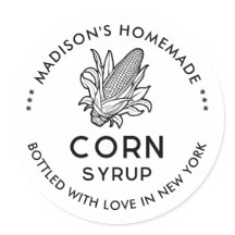 Black and white corn syrup with cob canning label