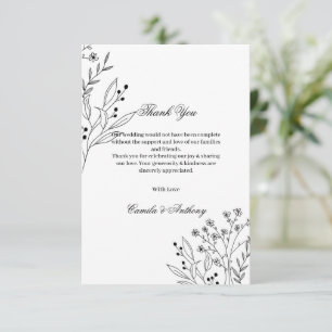 Black and White Corner Floral Boho Wedding Thank You Card