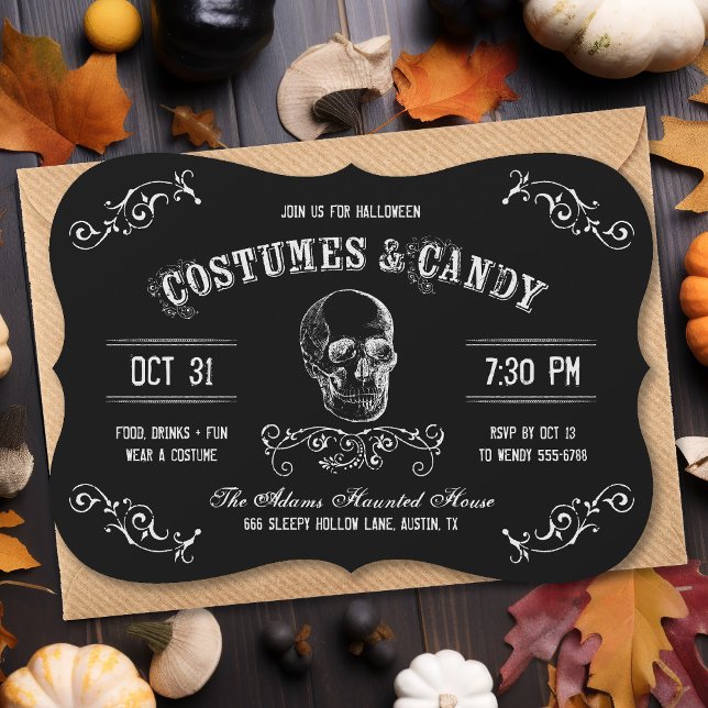 Black and White Costumes and Candy Halloween Party Invitation (Creator Uploaded)