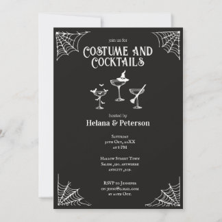 Black and White Costumes and Cocktails Halloween Invitation