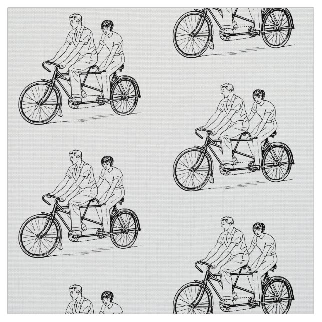 BLACK AND WHITE COUPLE IN RETRO TANDEM BICYCLE FABRIC (Swatch)