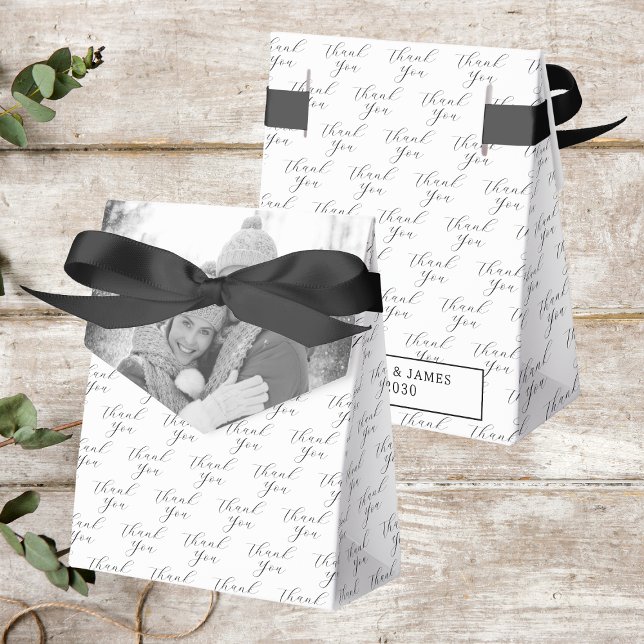Black And White Couple Photo | Thank You Wedding Favour Box (Front And Back)