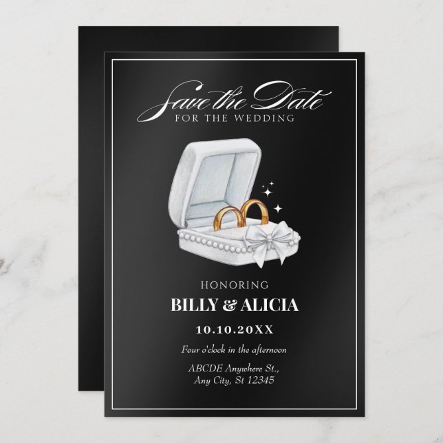 Black and white couple ring  save the date (Front/Back)
