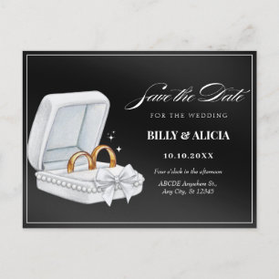 Black and white couple ring wedding postcard