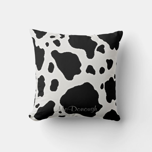 Black and White Cow Animal Pattern Print Cushion (Front)
