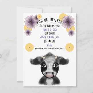 Black and White Cow Birthday Customisable Invitation