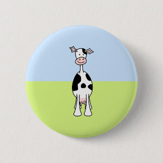 Black and White Cow Cartoon. Front. 6 Cm Round Badge