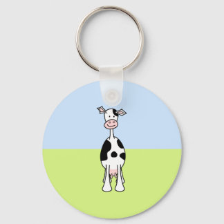 Black and White Cow Cartoon. Front. Key Ring