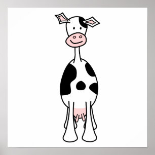 Black and White Cow Cartoon. Front. Poster