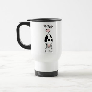 Black and White Cow Cartoon. Front. Travel Mug