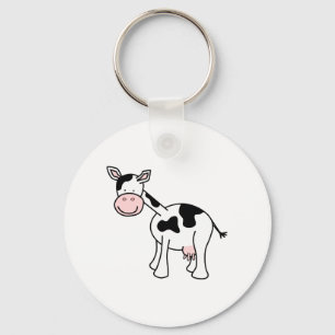 Black and White Cow Cartoon. Key Ring