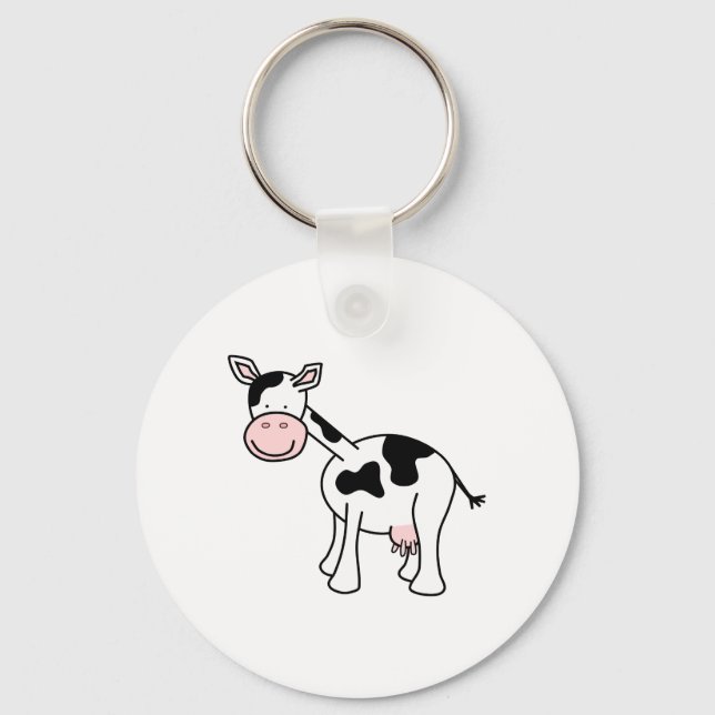 Black and White Cow Cartoon. Key Ring (Front)