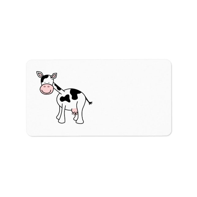 Black and White Cow Cartoon. Label (Front)