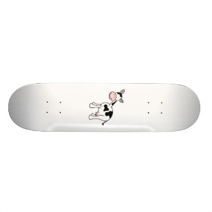 Black and White Cow Cartoon. Skateboard