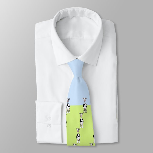 Black and White Cow Cartoon Tie (Tied)