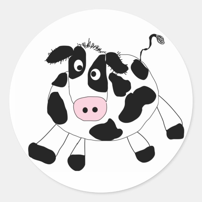Black and White Cow Classic Round Sticker (Front)