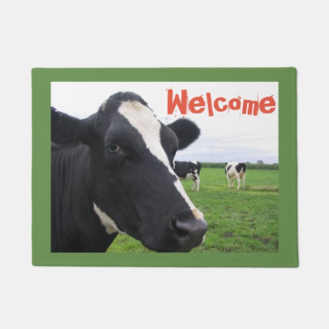 Black and White Cow Dairy Cattle Farm Funny Farm Doormat (Front)