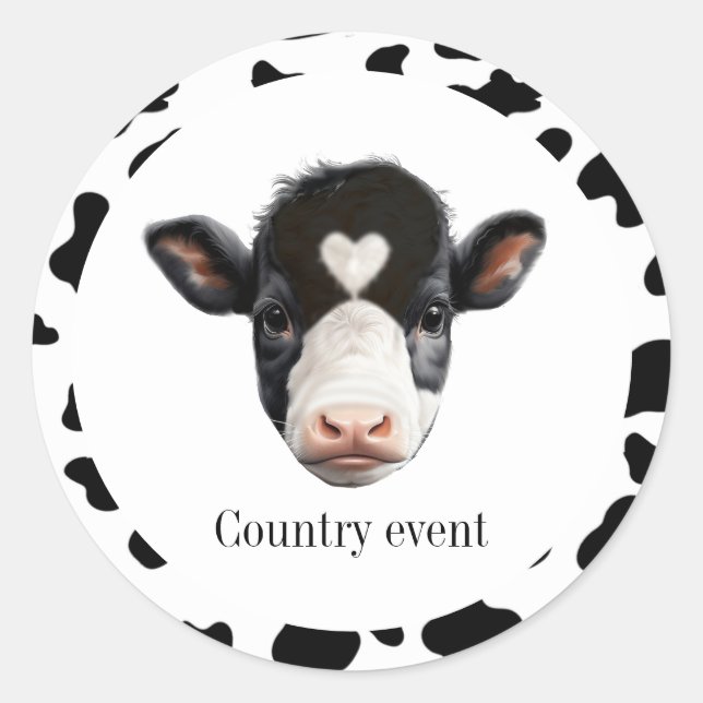 Black and White Cow Face Classic Round Sticker (Front)