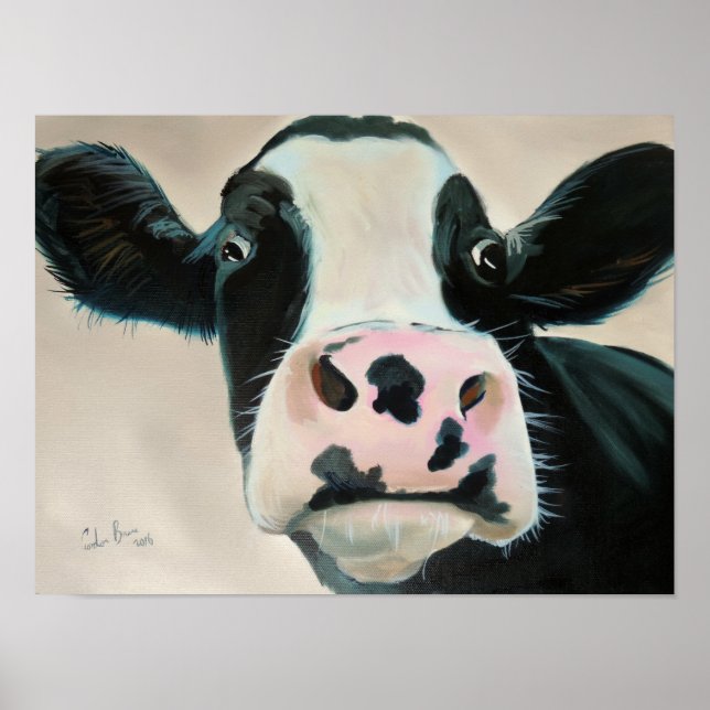 Black and white cow face portrait painting poster (Front)