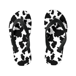 Black And White Cow Hide Fur Pattern Kid's Flip Flops