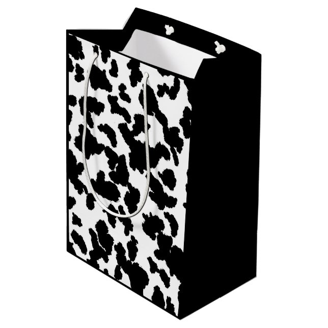Black And White Cow Hide Fur Pattern Medium Gift Bag (Back Angled)