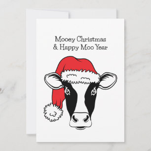 Black and white cow in santa hat funny Christmas Holiday Card