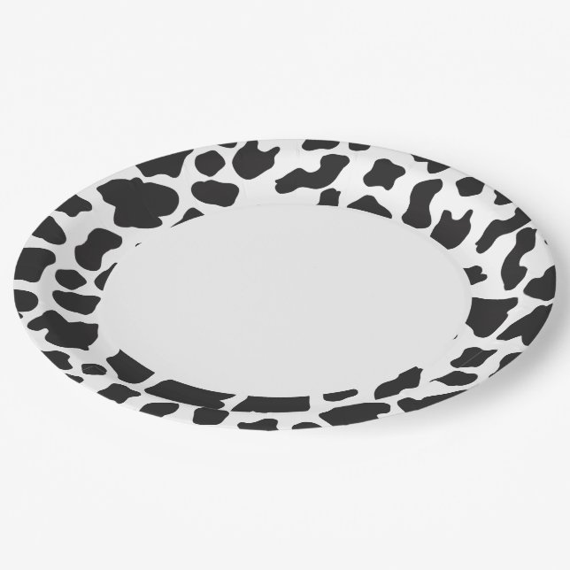 Black And White Cow Paper Plate (Angled)