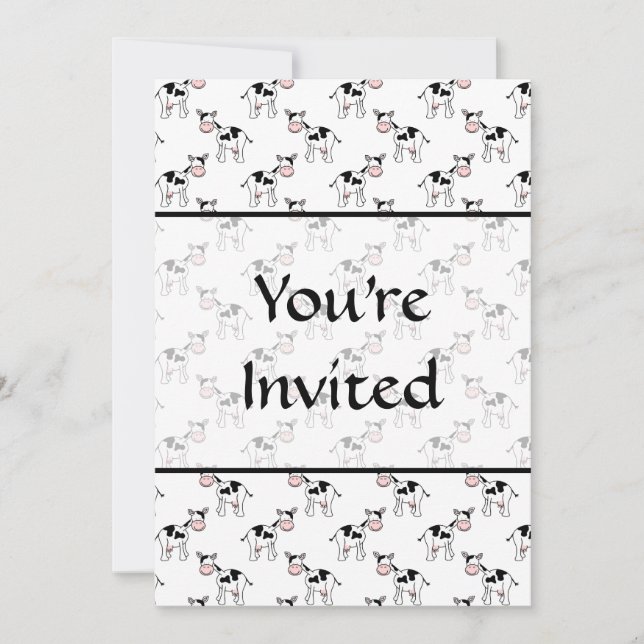 Black and White Cow Pattern. Invitation (Front)