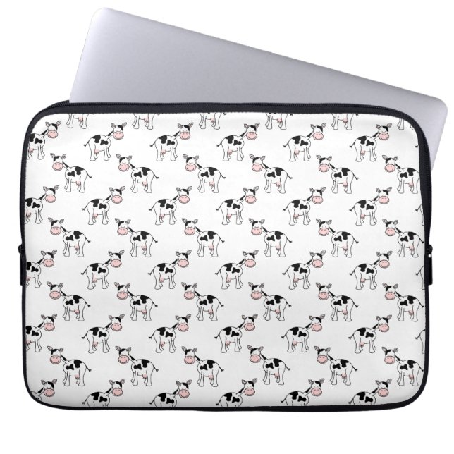 Black and White Cow Pattern. Laptop Sleeve (Front)