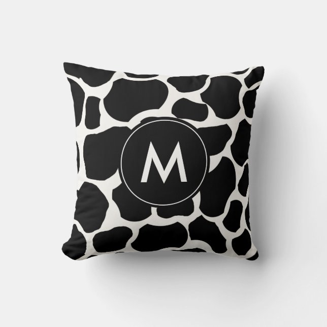 Black and White Cow Pattern Monogram Cushion (Front)