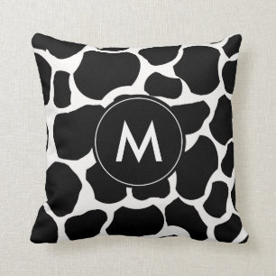 Black and White Cow Pattern Monogram Cushion