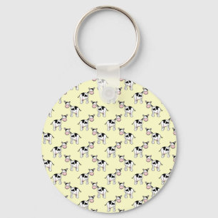 Black and White Cow Pattern on Light Yellow Key Ring
