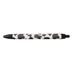 Black and White Cow Pattern Print Black Ink Pen